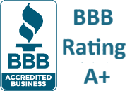 A bbb rating logo with the words bbb accredited business and an a plus.